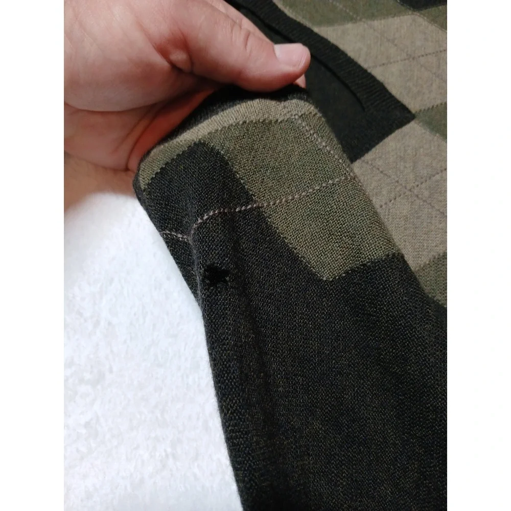 Banana Republic Men XL Sweater Extra Fine Italian Merino Wool Argyle Black Olive